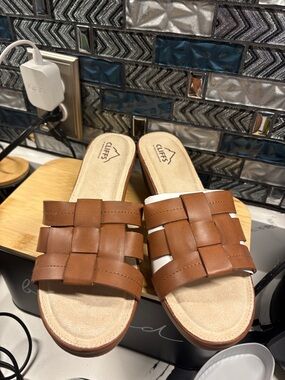 Cliffs by WHITE MOUNTAIN Brown Woven Slide Sandals